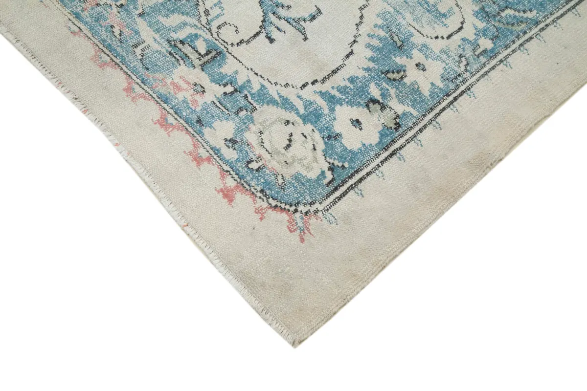 Damalı Modern Dizayn Geometrik Bej Pamuk Üstü Yün El Dokuma Halı-183x297 - Görsel 4