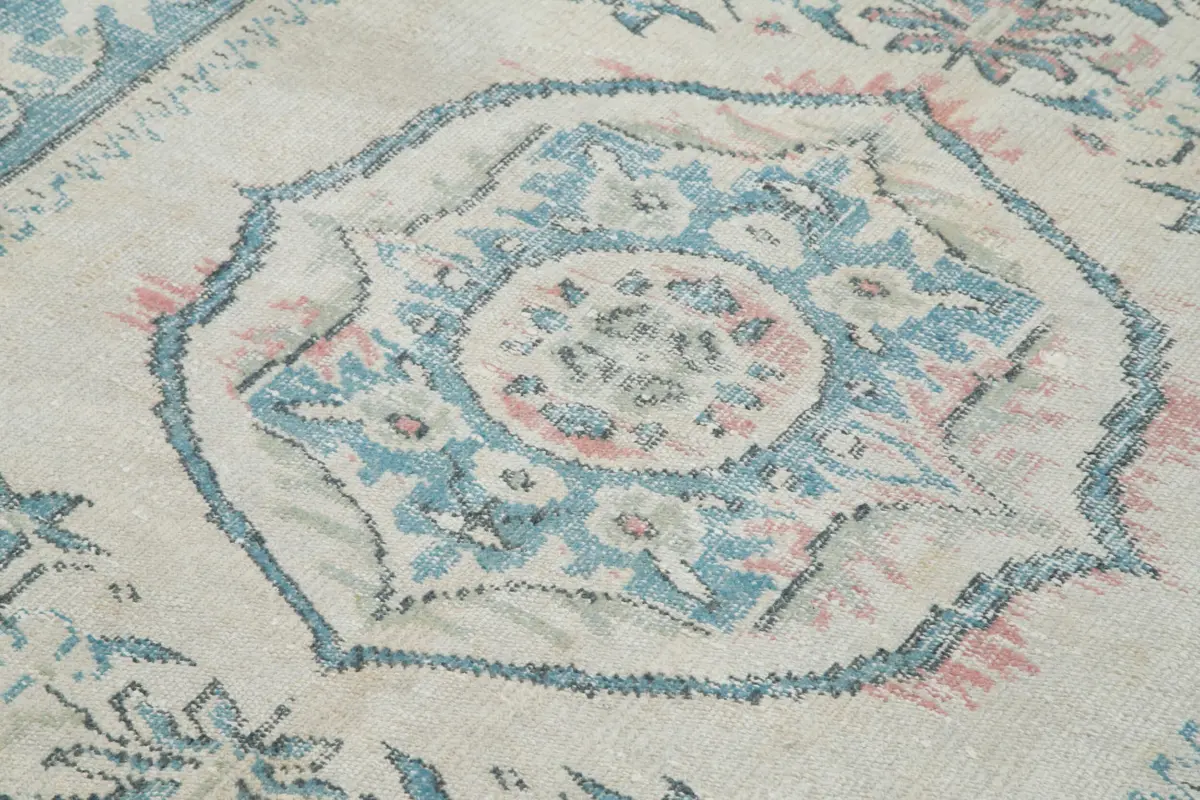 Damalı Modern Dizayn Geometrik Bej Pamuk Üstü Yün El Dokuma Halı-183x297 - Görsel 5