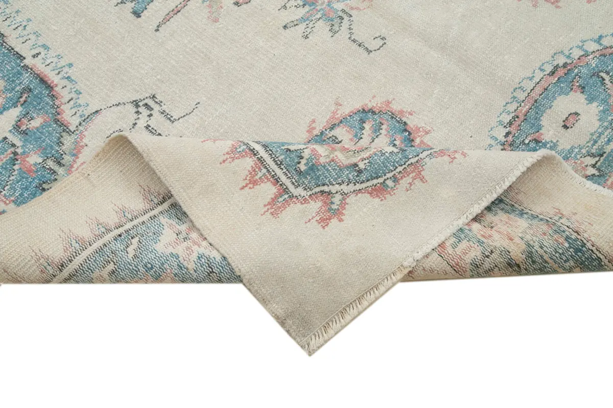 Damalı Modern Dizayn Geometrik Bej Pamuk Üstü Yün El Dokuma Halı-183x297 - Görsel 6