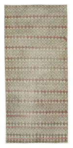 Damalı Modern Dizayn Geometrik Bej Pamuk Üstü Yün El Dokuma Halı-125x280