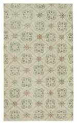 Damalı Modern Dizayn Geometrik Bej Pamuk Üstü Yün El Dokuma Halı-147x251