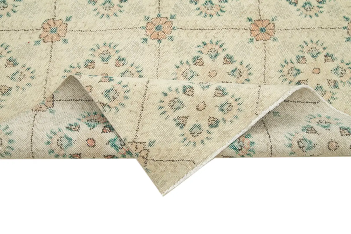 Damalı Modern Dizayn Geometrik Bej Pamuk Üstü Yün El Dokuma Halı-147x251 - Görsel 6