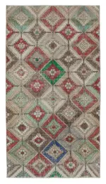 Damalı Modern Dizayn Geometrik Multi Renk Pamuk Üstü Yün El Dokuma Halı-118x214