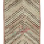 Damalı Modern Dizayn Geometrik Multi Renk Pamuk Üstü Yün El Dokuma Halı-119x370