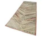 Damalı Modern Dizayn Geometrik Multi Renk Pamuk Üstü Yün El Dokuma Halı-119x370 - Görsel 3