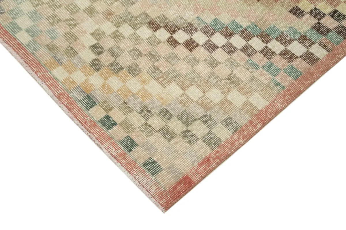 Damalı Modern Dizayn Geometrik Multi Renk Pamuk Üstü Yün El Dokuma Halı-119x370 - Görsel 4