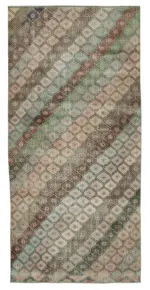 Damalı Modern Dizayn Geometrik Multi Renk Pamuk Üstü Yün El Dokuma Halı-142x300