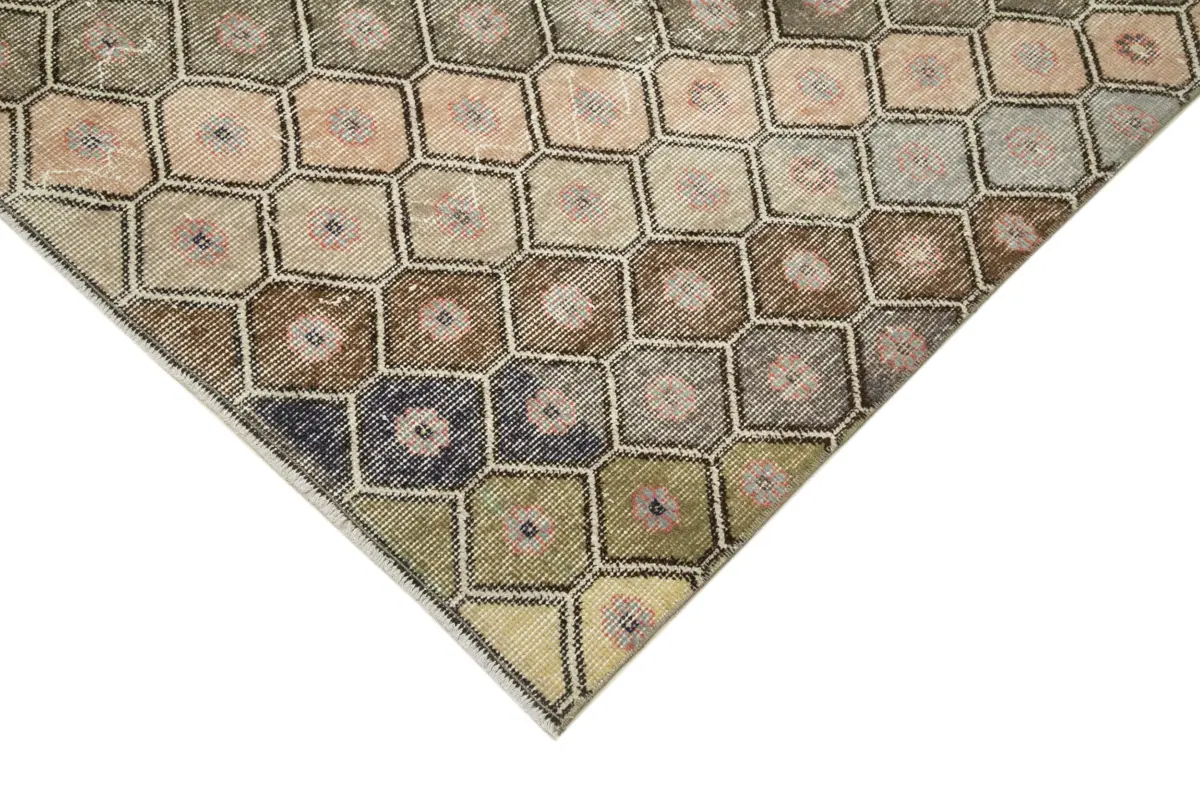 Damalı Modern Dizayn Geometrik Multi Renk Pamuk Üstü Yün El Dokuma Halı-142x300 - Görsel 4