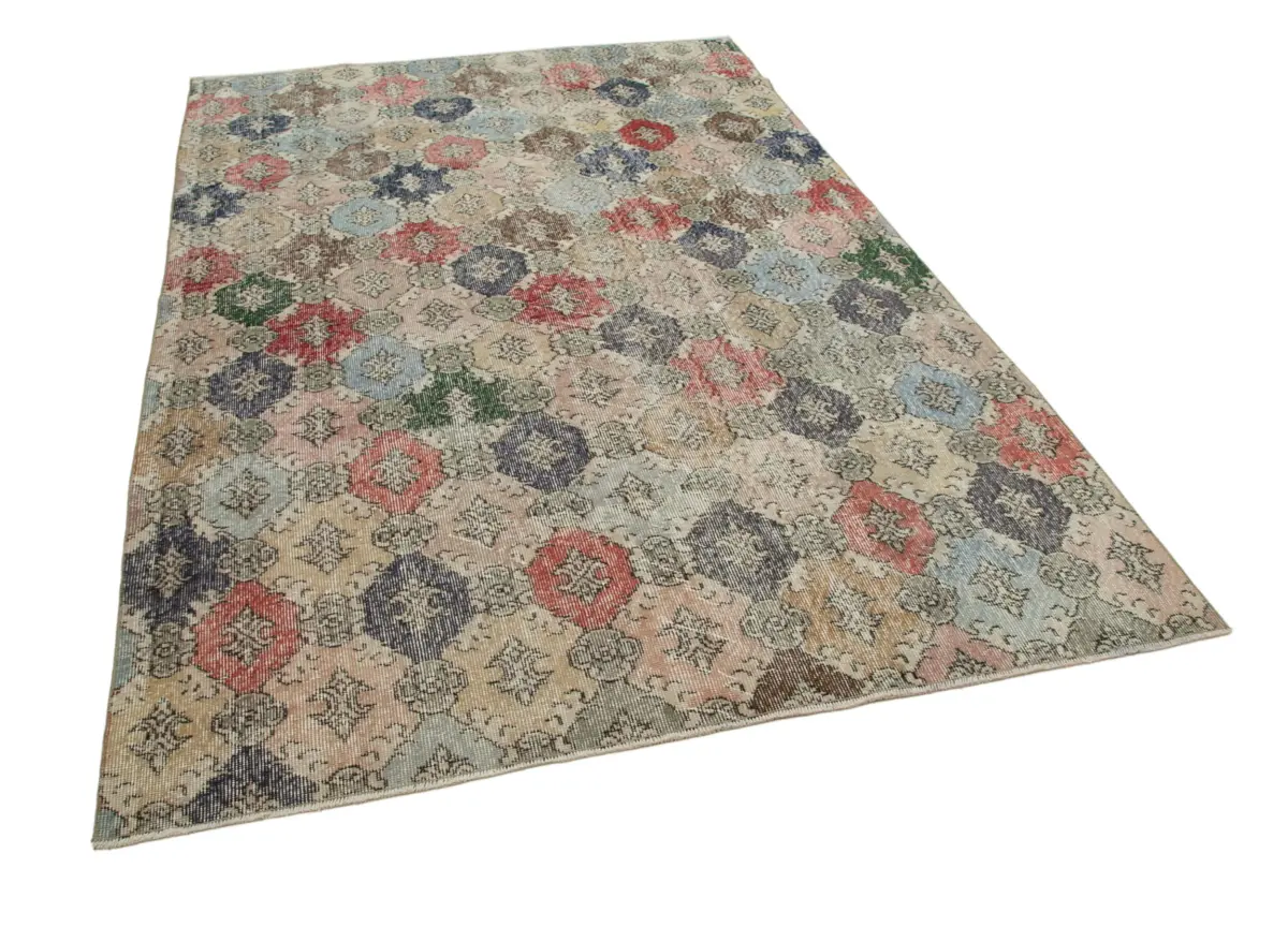 Damalı Modern Dizayn Geometrik Multi Renk Pamuk Üstü Yün El Dokuma Halı-177x273 - Görsel 2