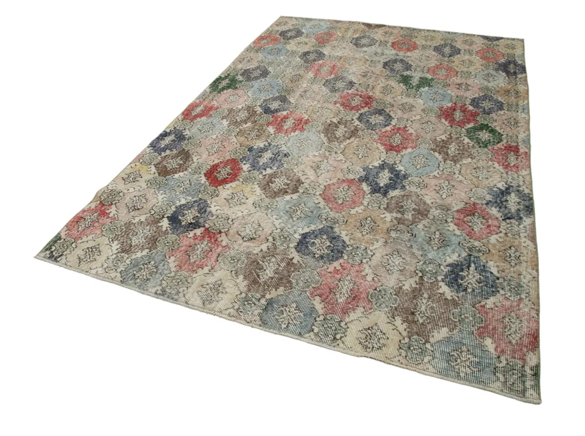 Damalı Modern Dizayn Geometrik Multi Renk Pamuk Üstü Yün El Dokuma Halı-177x273 - Görsel 3