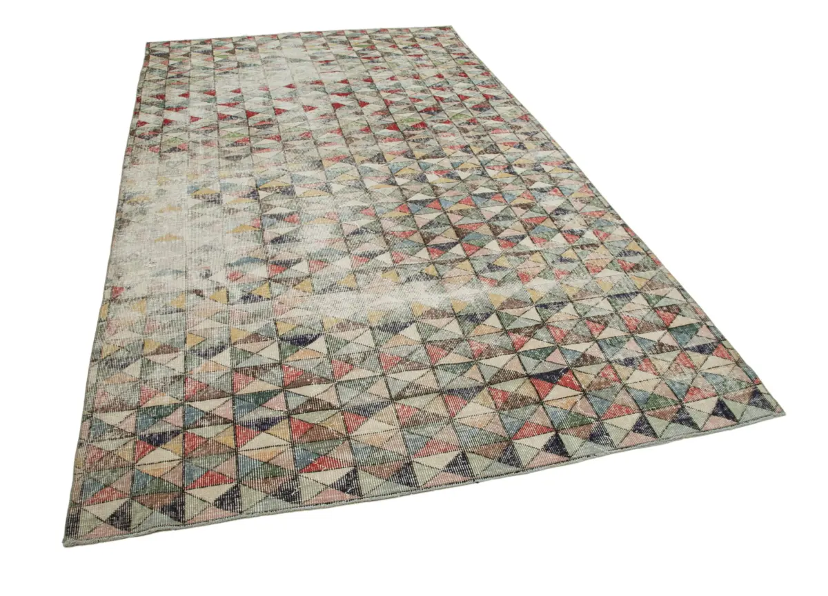 Damalı Modern Dizayn Geometrik Multi Renk Pamuk Üstü Yün El Dokuma Halı-180x320 - Görsel 2