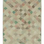 Damalı Modern Dizayn Geometrik Sarı Pamuk Üstü Yün El Dokuma Halı-152x300