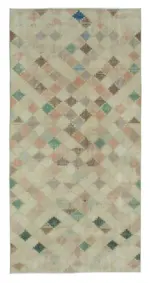 Damalı Modern Dizayn Geometrik Sarı Pamuk Üstü Yün El Dokuma Halı-152x300