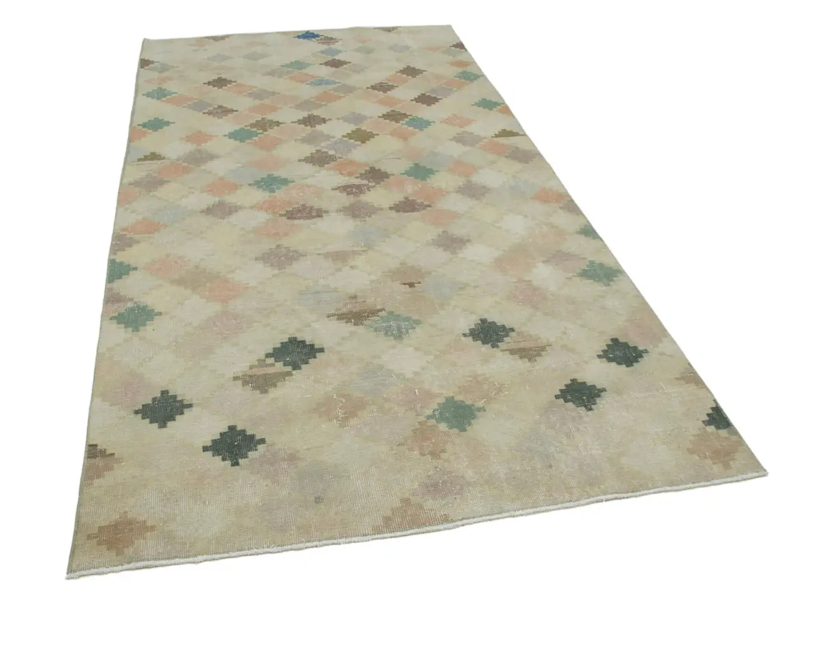 Damalı Modern Dizayn Geometrik Sarı Pamuk Üstü Yün El Dokuma Halı-152x300 - Görsel 2