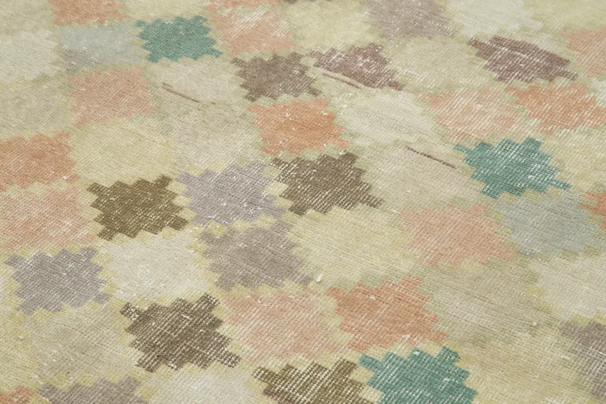 Damalı Modern Dizayn Geometrik Sarı Pamuk Üstü Yün El Dokuma Halı-152x300 - Görsel 5