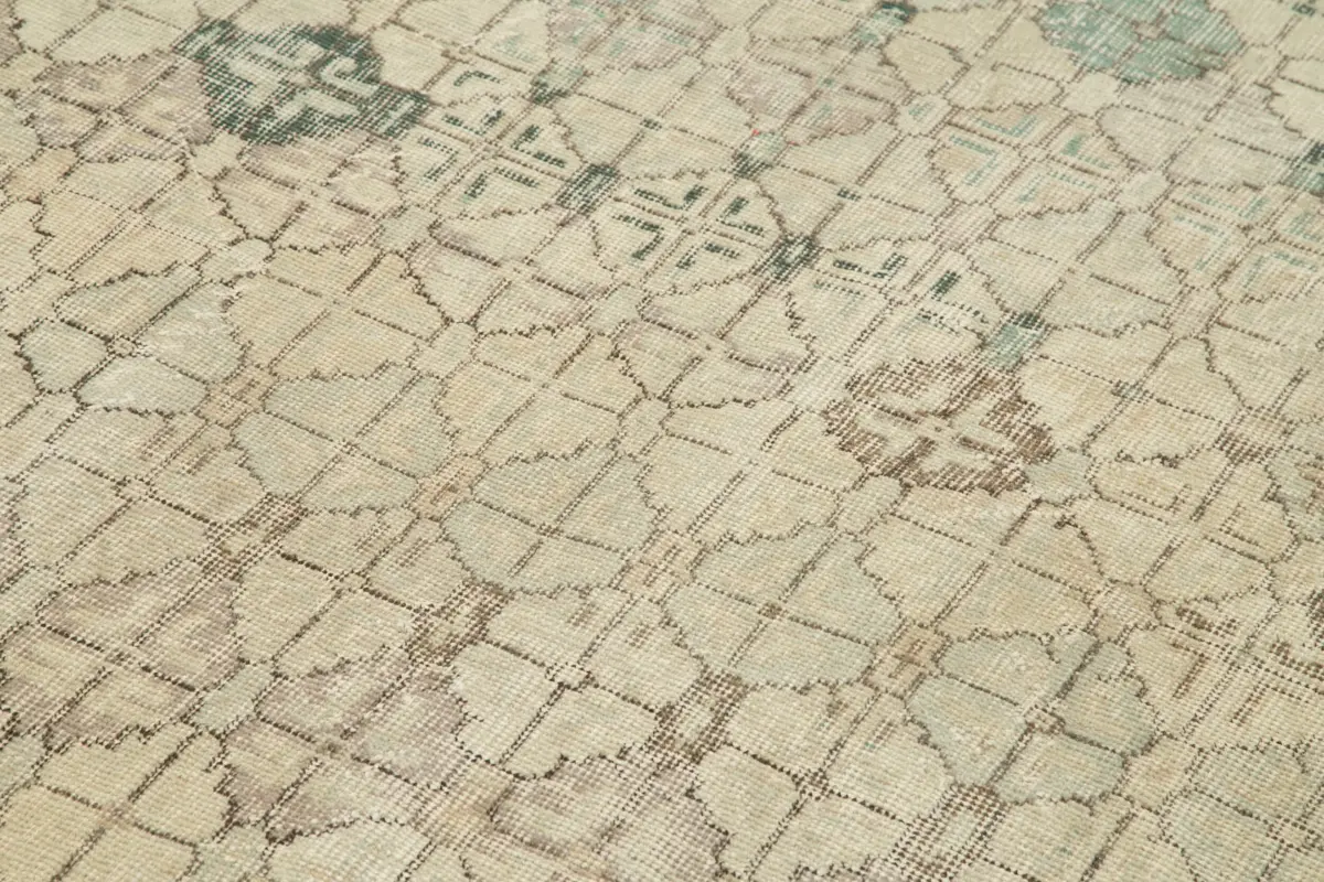 Damalı Modern Dizayn Geometrik Bej Pamuk Üstü Yün El Dokuma Halı-160x278 - Görsel 5