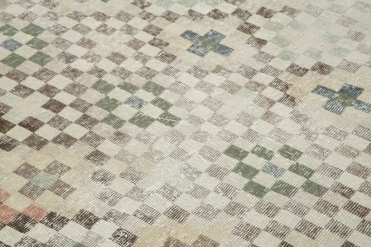 Damalı Modern Dizayn Geometrik Bej Pamuk Üstü Yün El Dokuma Halı-155x295 - Görsel 5