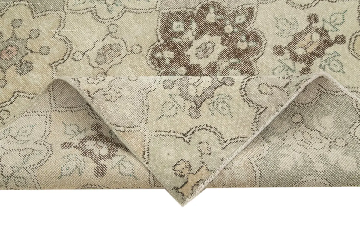 Damalı Modern Dizayn Geometrik Bej Pamuk Üstü Yün El Dokuma Halı-159x303 - Görsel 6