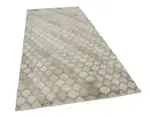 Damalı Modern Dizayn Geometrik Bej Pamuk Üstü Yün El Dokuma Halı-147x320 - Görsel 2