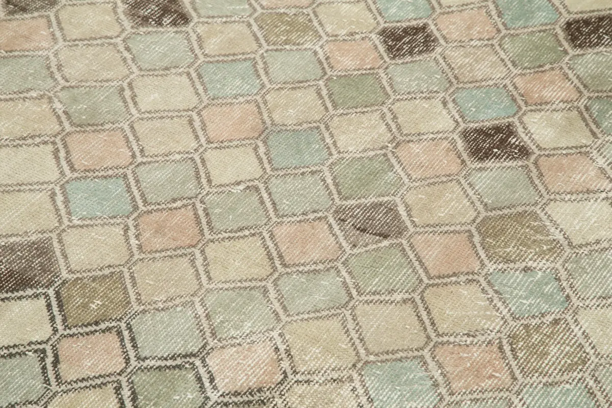 Damalı Modern Dizayn Geometrik Bej Pamuk Üstü Yün El Dokuma Halı-163x291 - Görsel 5