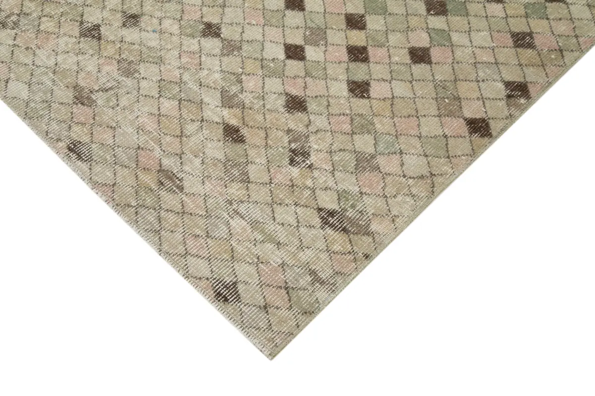 Damalı Modern Dizayn Geometrik Kahverengi Pamuk Üstü Yün El Dokuma Halı-167x324 - Görsel 4