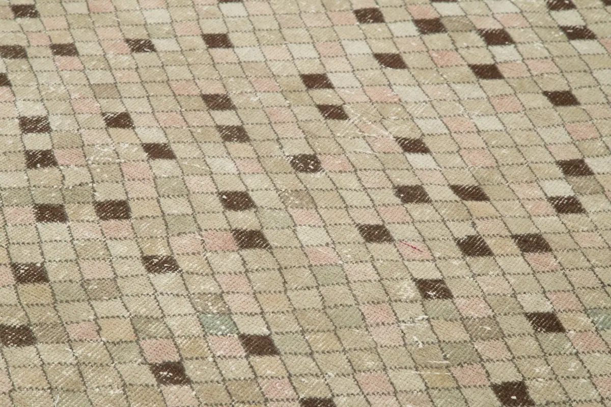 Damalı Modern Dizayn Geometrik Kahverengi Pamuk Üstü Yün El Dokuma Halı-167x324 - Görsel 5