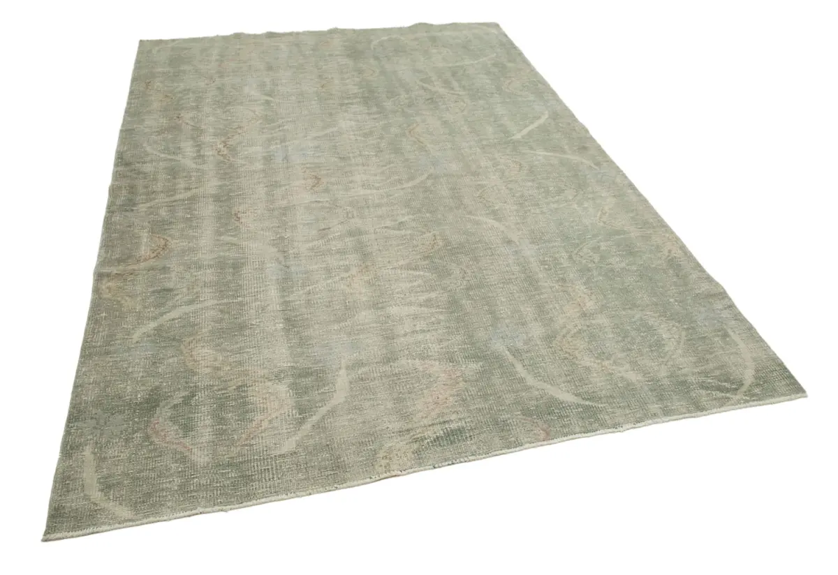 Damalı Modern Dizayn Geometrik Yeşil Pamuk Üstü Yün El Dokuma Halı-184x268 - Görsel 2