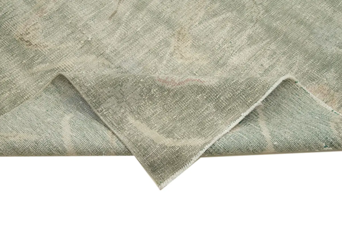 Damalı Modern Dizayn Geometrik Yeşil Pamuk Üstü Yün El Dokuma Halı-184x268 - Görsel 6