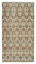 Damalı Modern Dizayn Geometrik Kahverengi Pamuk Üstü Yün El Dokuma Halı-147x280