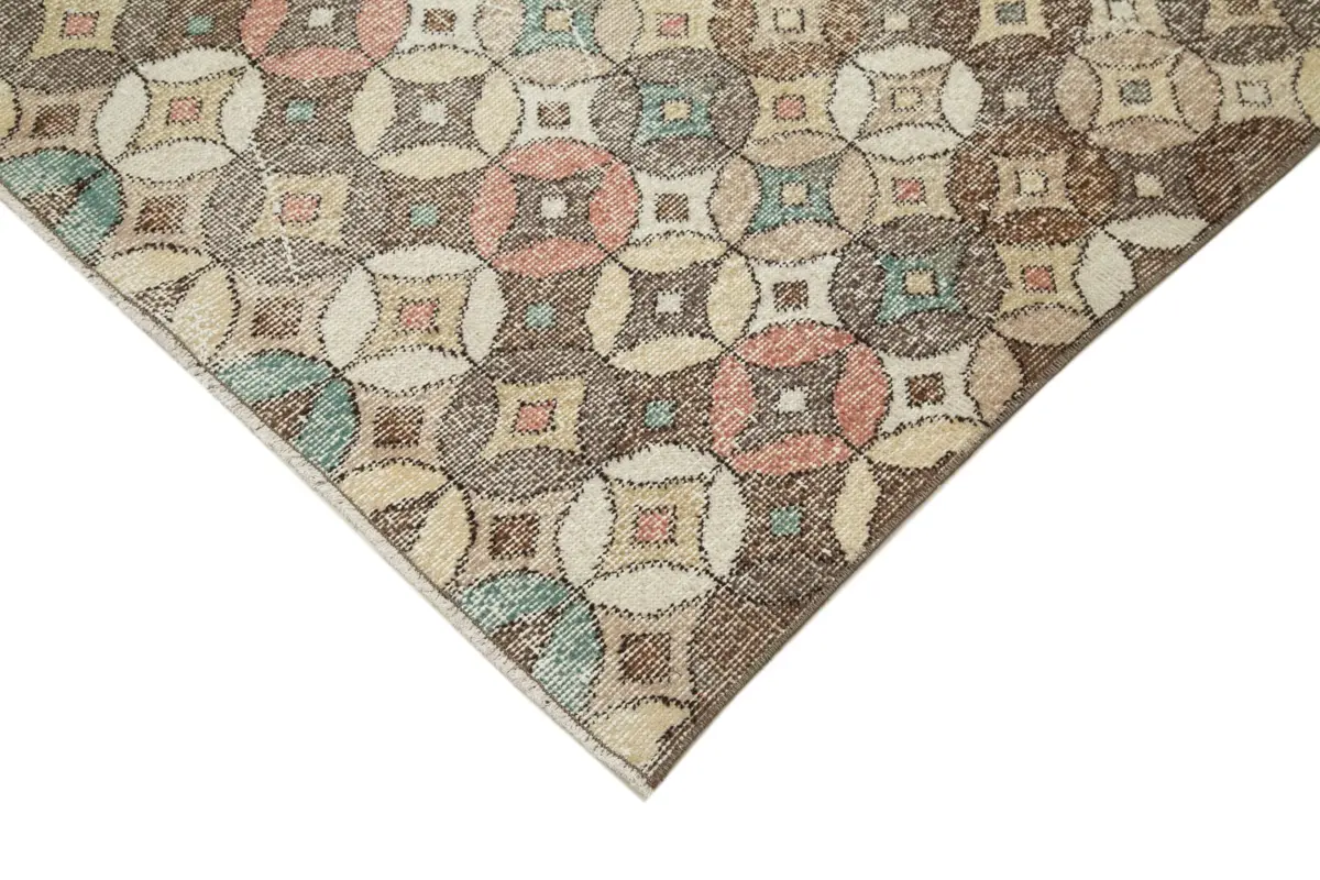 Damalı Modern Dizayn Geometrik Kahverengi Pamuk Üstü Yün El Dokuma Halı-147x280 - Görsel 4