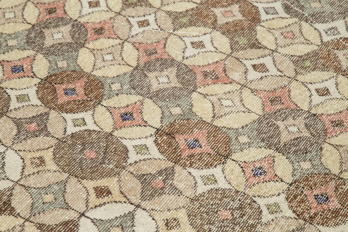 Damalı Modern Dizayn Geometrik Kahverengi Pamuk Üstü Yün El Dokuma Halı-147x280 - Görsel 5