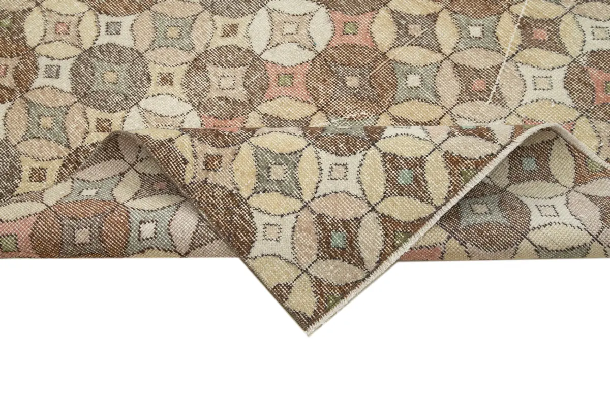 Damalı Modern Dizayn Geometrik Kahverengi Pamuk Üstü Yün El Dokuma Halı-147x280 - Görsel 6