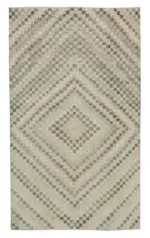 Damalı Modern Dizayn Geometrik Bej Pamuk Üstü Yün El Dokuma Halı-178x304