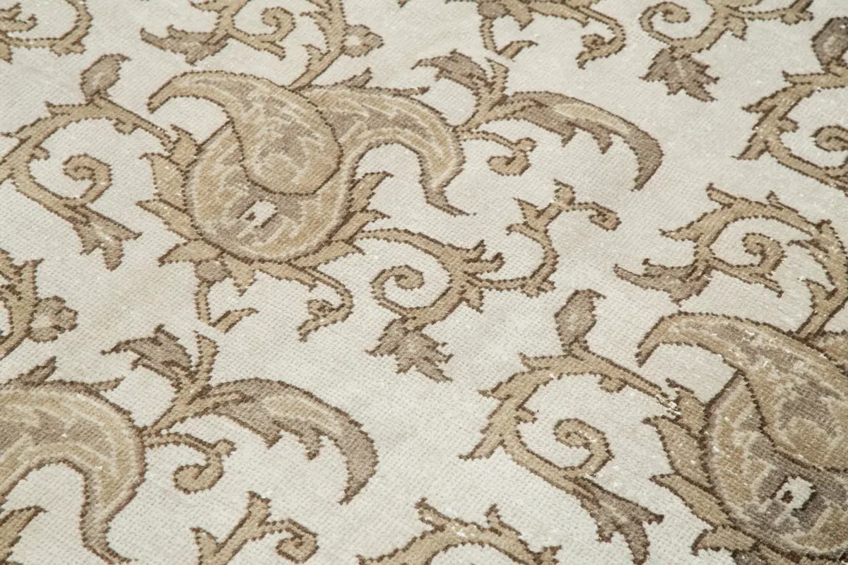 Damalı Modern Dizayn Geometrik Kahverengi Pamuk Üstü Yün El Dokuma Halı-204x290 - Görsel 5