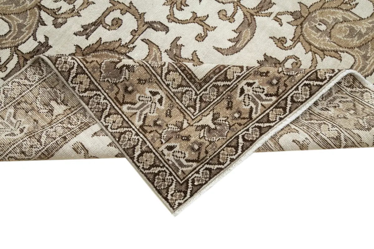 Damalı Modern Dizayn Geometrik Kahverengi Pamuk Üstü Yün El Dokuma Halı-204x290 - Görsel 6