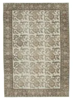 Damalı Modern Dizayn Geometrik Kahverengi Pamuk Üstü Yün El Dokuma Halı-207x295