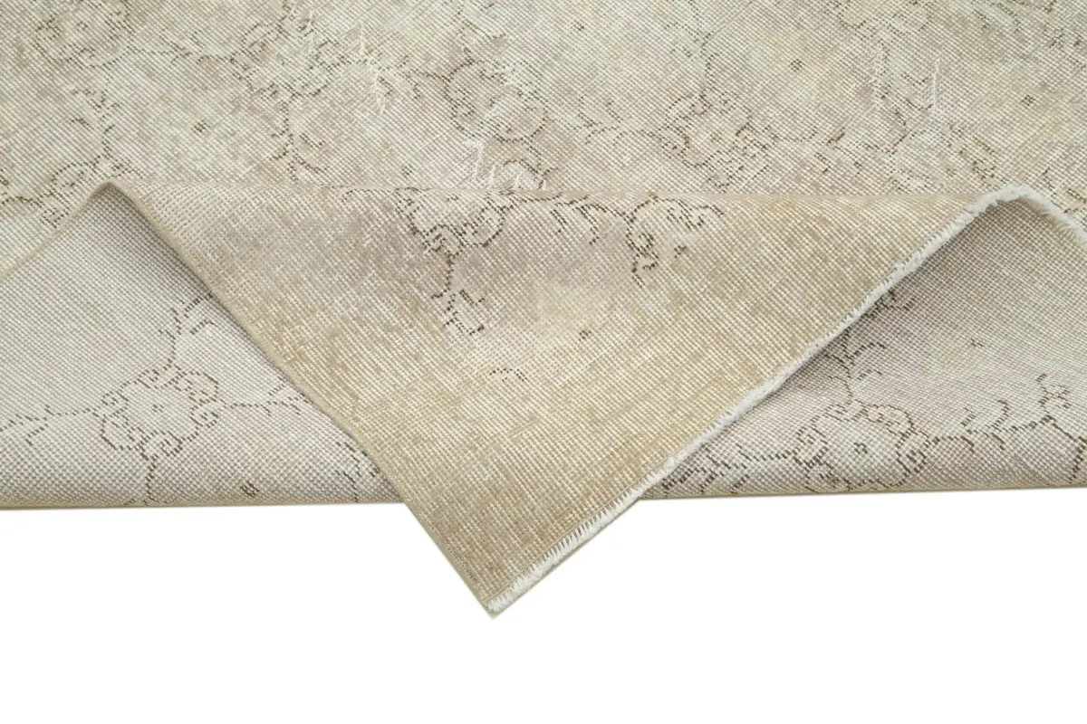 Damalı Modern Dizayn Geometrik Bej Pamuk Üstü Yün El Dokuma Halı-205x312 - Görsel 6