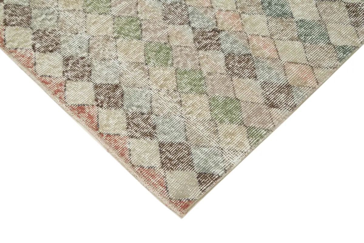 Damalı Modern Dizayn Geometrik Bej Pamuk Üstü Yün El Dokuma Halı-140x218 - Görsel 4