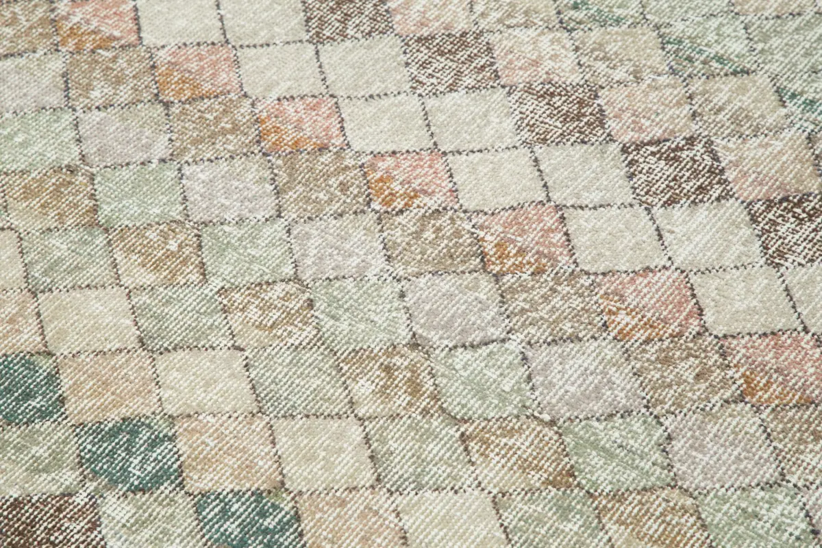 Damalı Modern Dizayn Geometrik Bej Pamuk Üstü Yün El Dokuma Halı-140x218 - Görsel 5