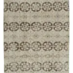 Damalı Modern Dizayn Geometrik Bej Pamuk Üstü Yün El Dokuma Halı-171x240