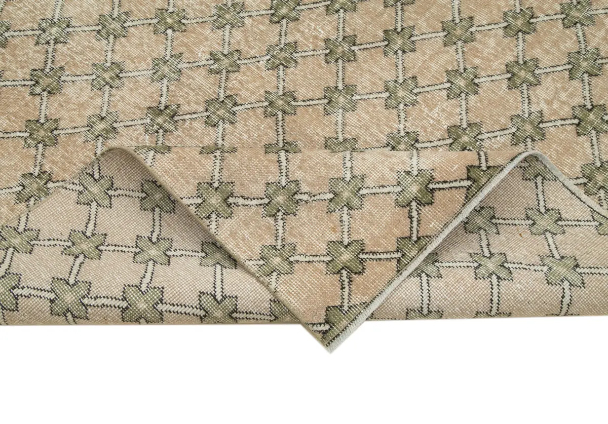 Damalı Modern Dizayn Geometrik Bej Pamuk Üstü Yün El Dokuma Halı-157x267 - Görsel 6