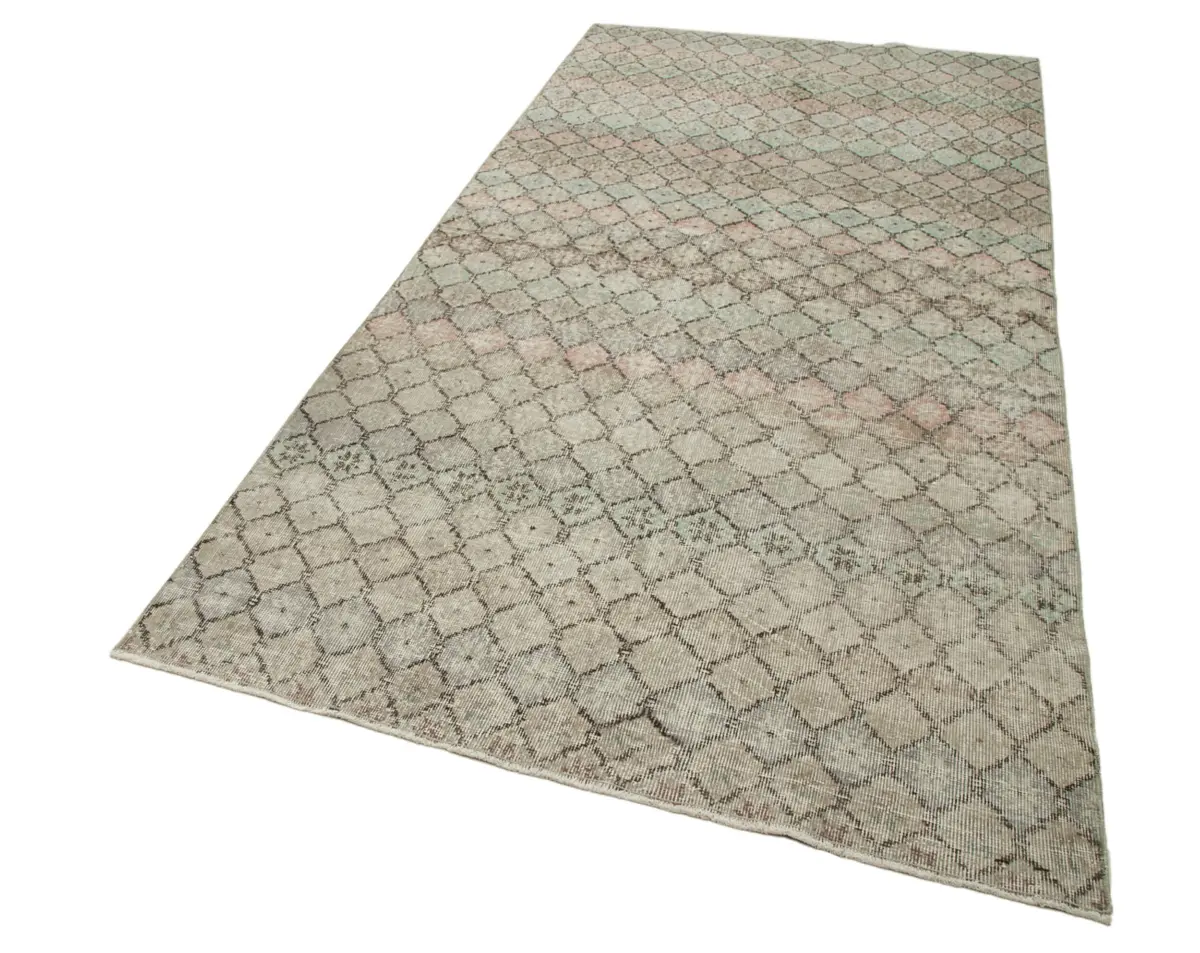 Damalı Modern Dizayn Geometrik Bej Pamuk Üstü Yün El Dokuma Halı-142x287 - Görsel 3