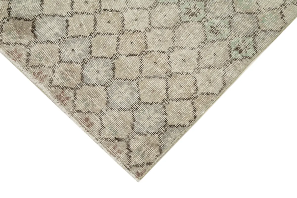 Damalı Modern Dizayn Geometrik Bej Pamuk Üstü Yün El Dokuma Halı-142x287 - Görsel 4