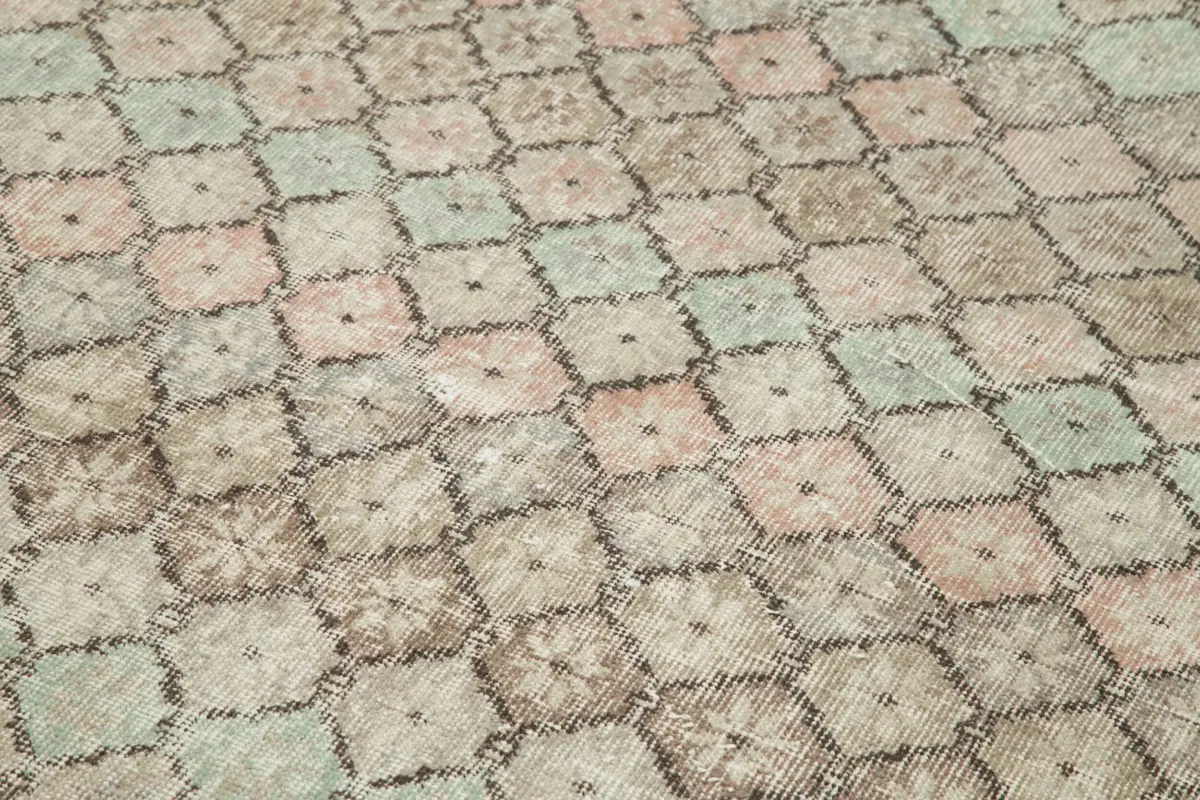 Damalı Modern Dizayn Geometrik Bej Pamuk Üstü Yün El Dokuma Halı-142x287 - Görsel 5