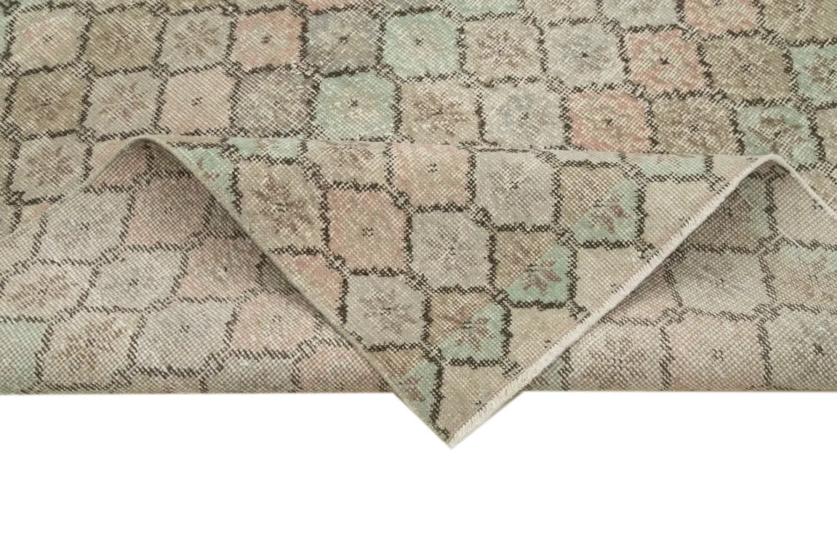 Damalı Modern Dizayn Geometrik Bej Pamuk Üstü Yün El Dokuma Halı-142x287 - Görsel 6