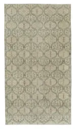 Damalı Modern Dizayn Geometrik Bej Pamuk Üstü Yün El Dokuma Halı-161x292