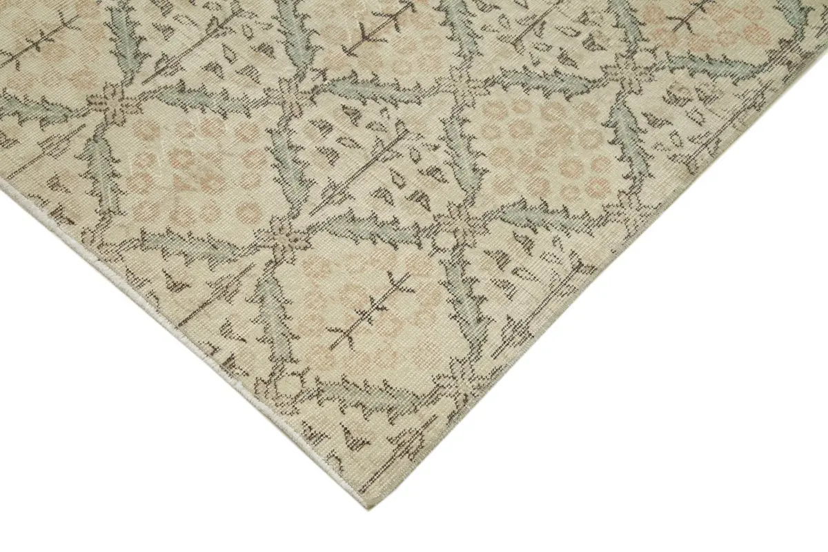 Damalı Modern Dizayn Geometrik Bej Pamuk Üstü Yün El Dokuma Halı-161x292 - Görsel 4