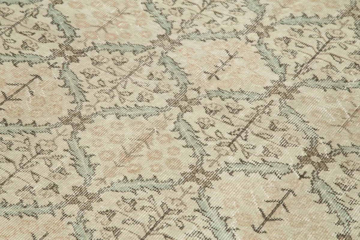 Damalı Modern Dizayn Geometrik Bej Pamuk Üstü Yün El Dokuma Halı-161x292 - Görsel 5