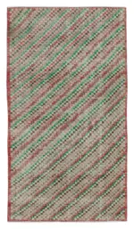 Damalı Modern Dizayn Geometrik Kırmızı Pamuk Üstü Yün El Dokuma Halı-118x212