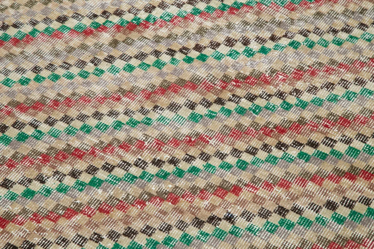 Damalı Modern Dizayn Geometrik Kırmızı Pamuk Üstü Yün El Dokuma Halı-118x212 - Görsel 5